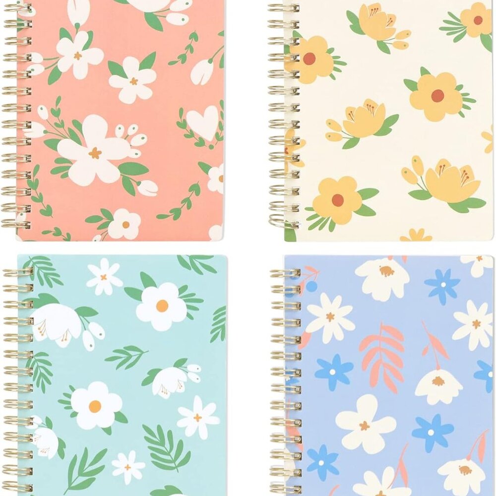 (4) EOOUT Floral Spiral Small A6 Notebooks Journals 5.1" x 4.1" Pack Set Bundle